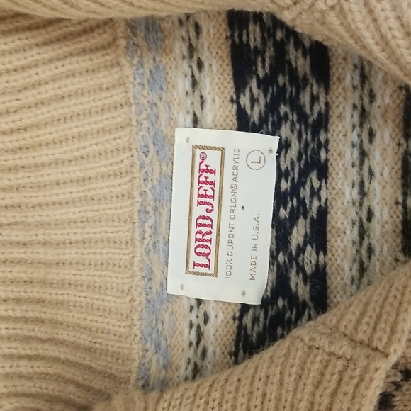 Vintage Lord Jeff Knitted Sweater Size L Cable Knitted Sweater, Camel & Black - Picture 6 of 6